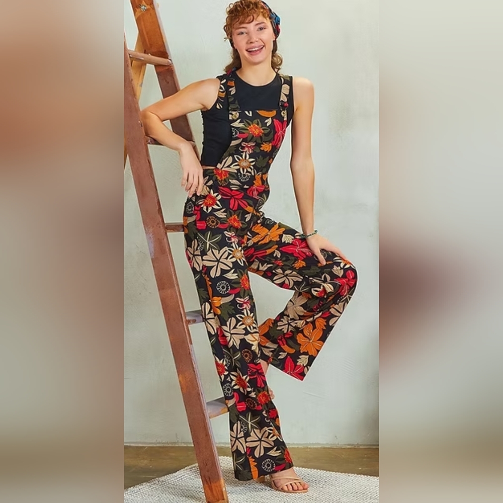 Floral, Wide Leg, Highwaisted, Overalls